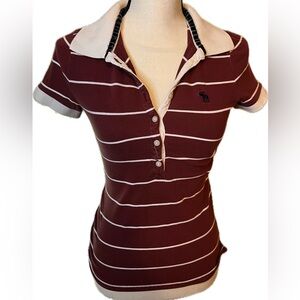 Abercrombie & Fitch Burgundy and White Striped Polo Shirt
